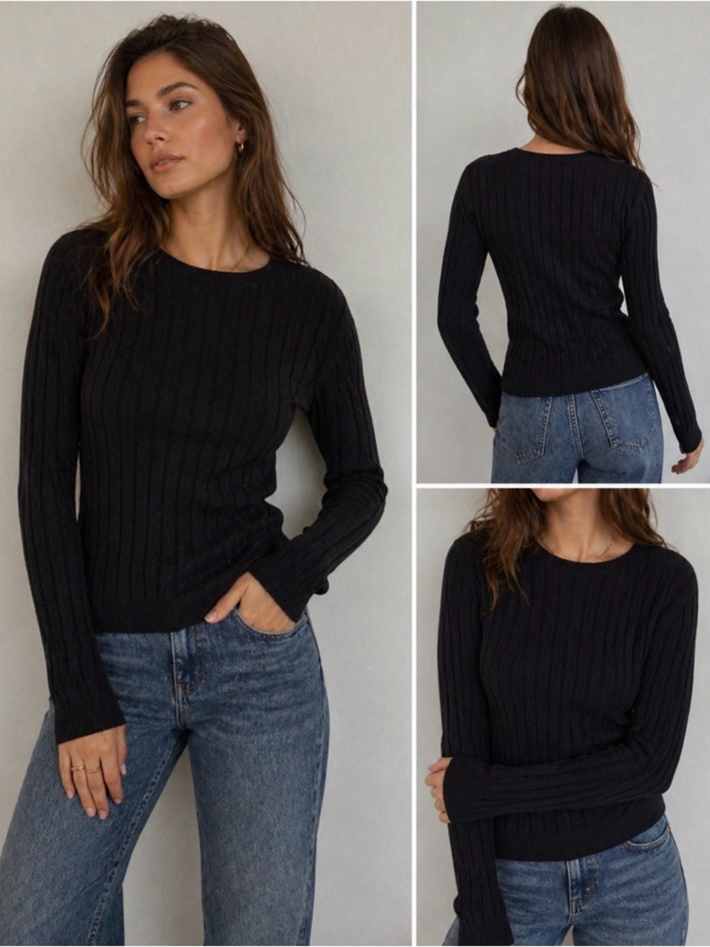 Uniqlo Black Ribbed Sweater XS Cotton Cashmere Minimalist Quiet Luxury